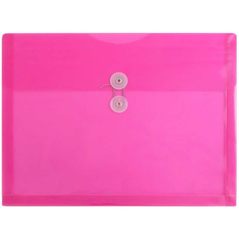 JAM PAPER Plastic Envelopes with Button & String Tie Closure - Letter Booklet - 9 3/4 x 13 - Fuchsia - 12/Pack - Image 1